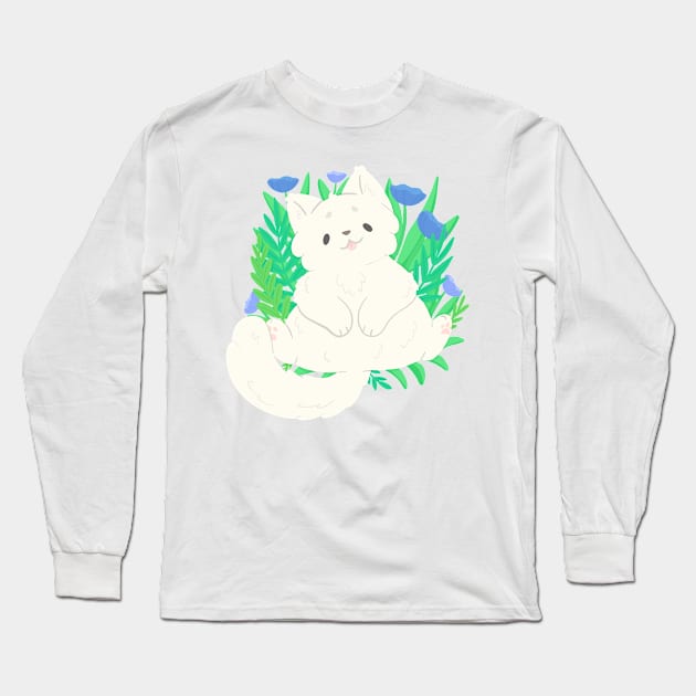 White cat in the grass Long Sleeve T-Shirt by IcyBubblegum